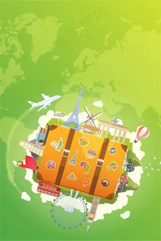 卡通旅游出行国外旅游景点背景