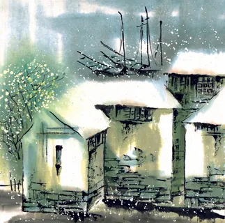国画江南之村 国画江南之村