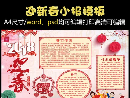 2018年迎新春小报模板