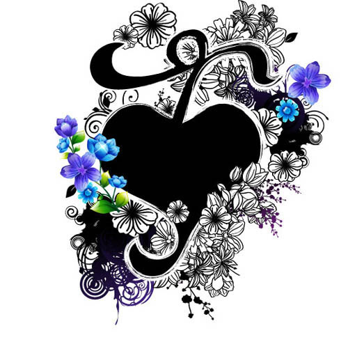 蓝紫色小花黑白矢量边框