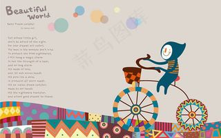 卡通儿童贴画创意骑车插画图片设计e...