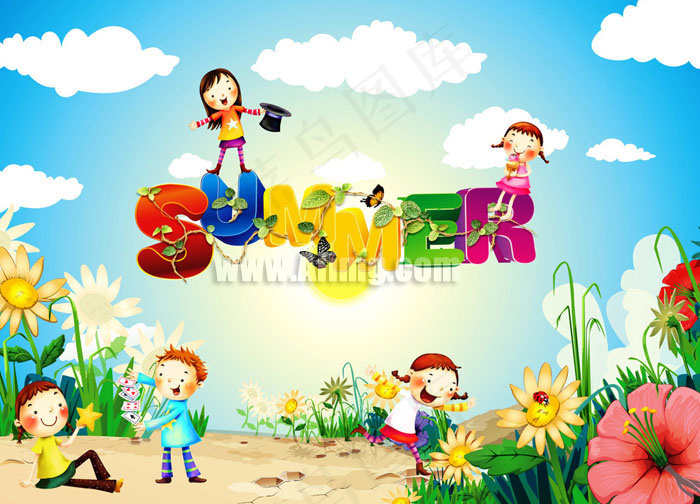 夏日幼儿园宣传海报矢量图