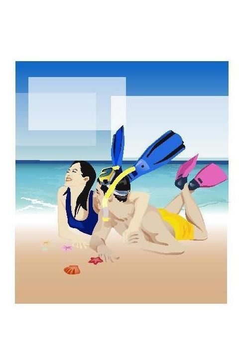 海滩美女图片ai矢量模版下载