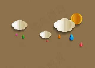 UI剪纸雨天雨云太阳装饰设计
