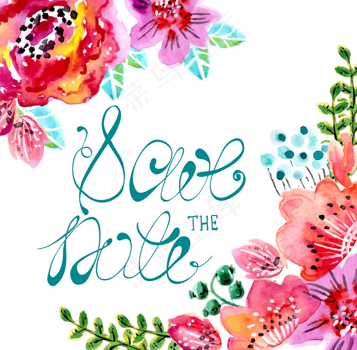 春天水彩花卉矢量背景图