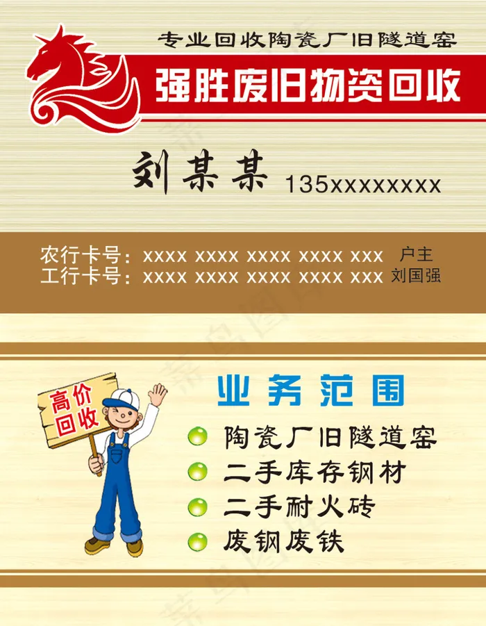 强胜废旧物资高价回收名片卡片psd模版下载
