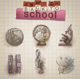 手绘学校学生用品矢量图片
