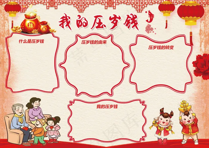 春节压岁钱手抄电子小报(4961X3508(DPI:300))psd模版下载