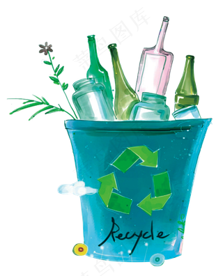 手绘水彩玻璃回收箱