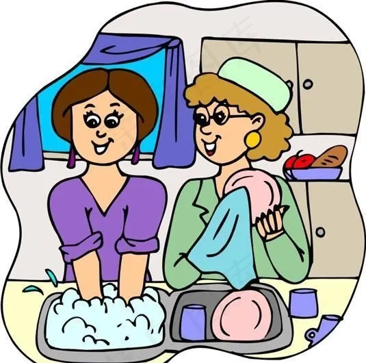 生活写真 洗碗 矢量素材 EPS_...eps,ai矢量模版下载