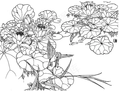 花鸟图 黑白图图片