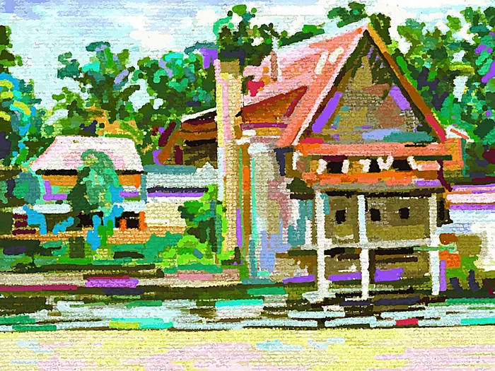 房子风景油画写生eps,ai矢量模版下载