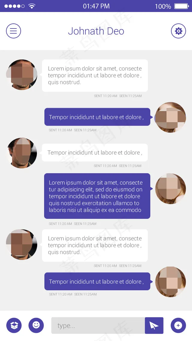 人物对话框APP界面psd模版下载