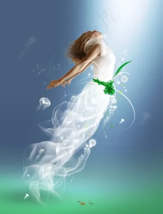 水中飞翔女子图片素材（psd分层）