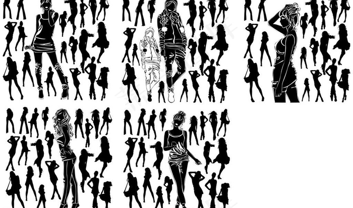 矢量女生剪影图片ai矢量模版下载