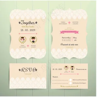 精美卡通婚礼请柬设计矢量素材