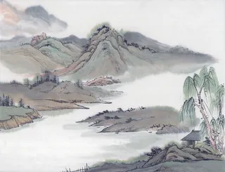 彩墨山水画 书法