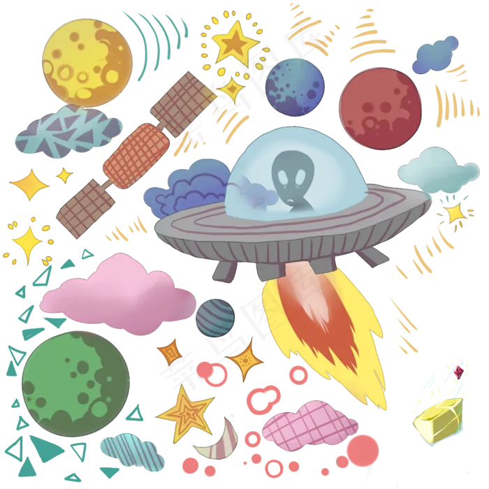 宇宙外星飞碟星球,免抠元素(2500*2500px 300 dpi )psd模版下载