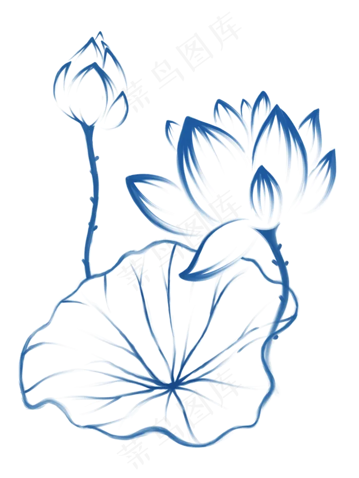 青莲手绘纯线条莲花荷叶,免抠元素(2100*2800px 300 dpi )psd模版下载