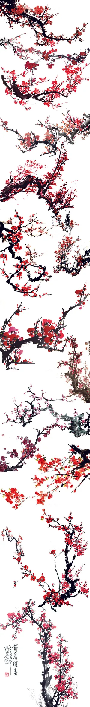中国画梅花树枝素材透明图层免费下载