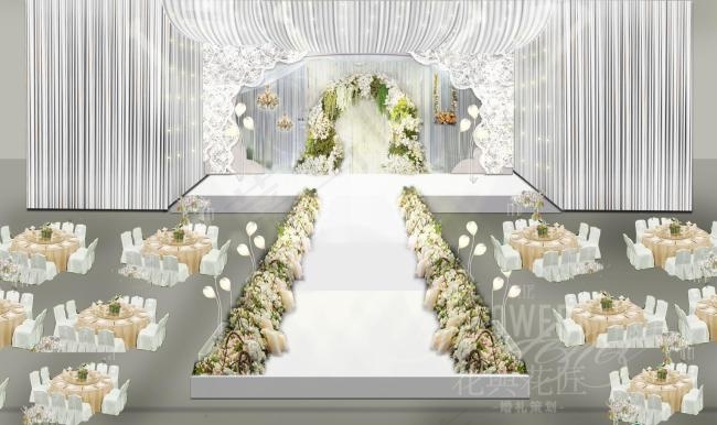 白色浪漫森系婚礼舞台效果图