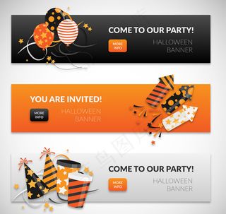 3款精美万圣节派对banner矢量图