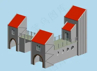 红斜屋顶简模建筑3D模型