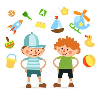 男孩插图和玩具