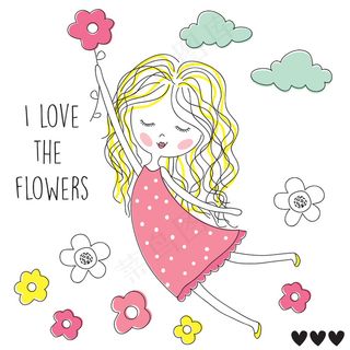 潮女彩色卡通人物装饰插画海报背景元...