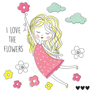 潮女彩色卡通人物装饰插画海报背景元...