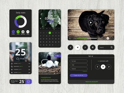 暗黑科幻风格音频音乐播放器歌单UI...