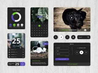 暗黑科幻风格音频音乐播放器歌单UI...