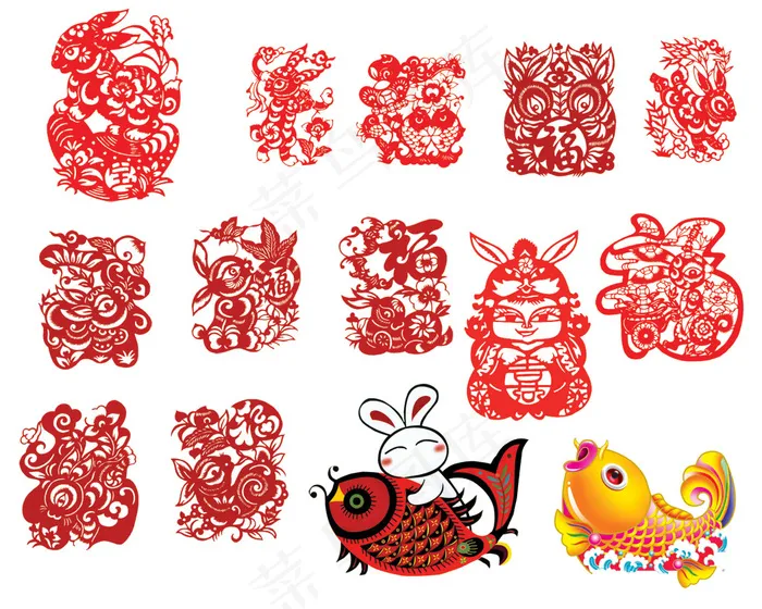 中国传统2011兔年剪纸PSD素材(11811X9449(DPI:300))psd模版下载