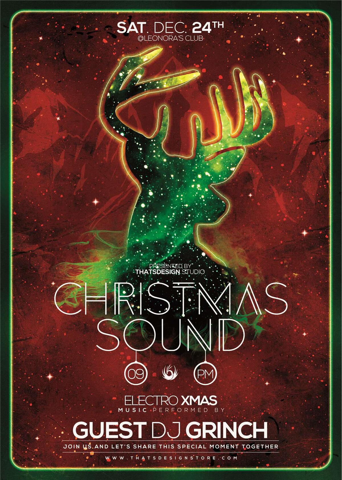 手绘圣诞迷彩麋鹿圣诞节海报