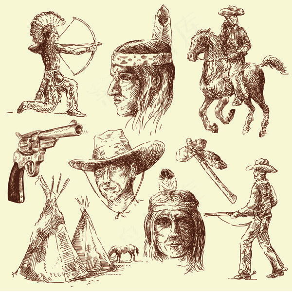 牛仔线条矢量图