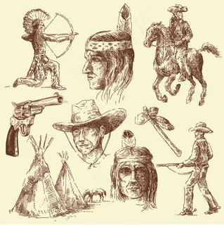 牛仔线条矢量图