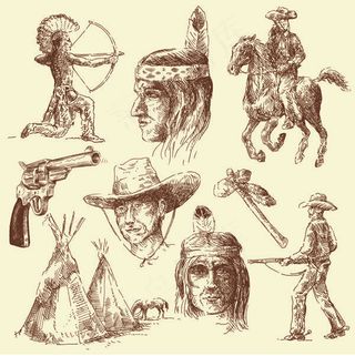 牛仔线条矢量图