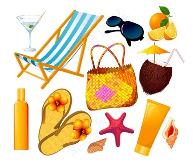 夏日沙滩矢量设计元素集