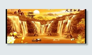 国画山水 流水生财图片