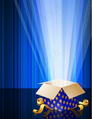 蓝色闪光魔法打开礼品盒向量