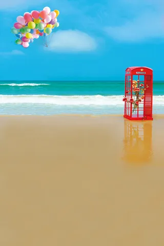 彩色气球与电话亭影楼摄影背景图片