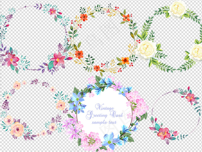 浪漫粉色唯美花朵花卉花环夏季海报元...