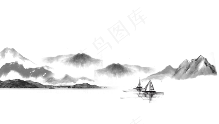 中国风水墨山水透明背景PNG素材