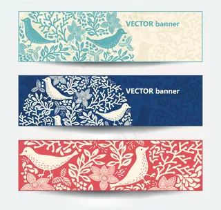花鸟纹横幅模板矢量素材