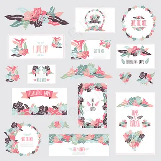 粉色植物花朵婚礼卡片背景模板下载