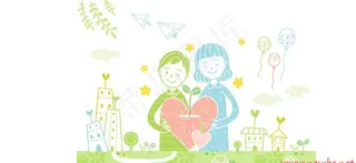 草地上母子插画