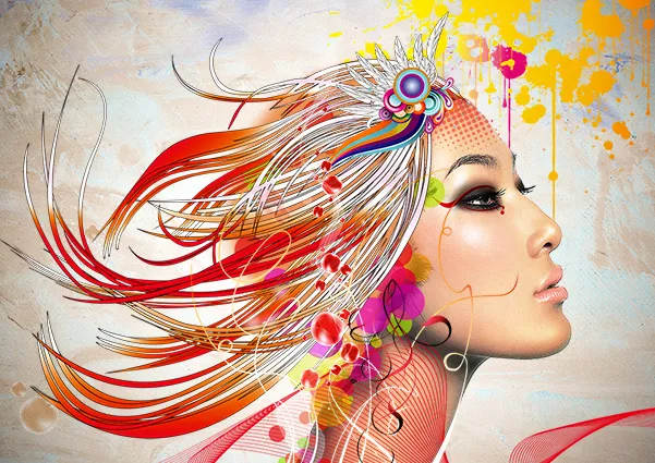 模特唯美插画psd模版下载