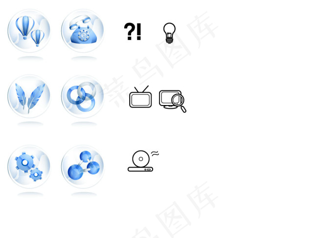 热气球电话树叶设置搜索电视光碟等图...psd模版下载
