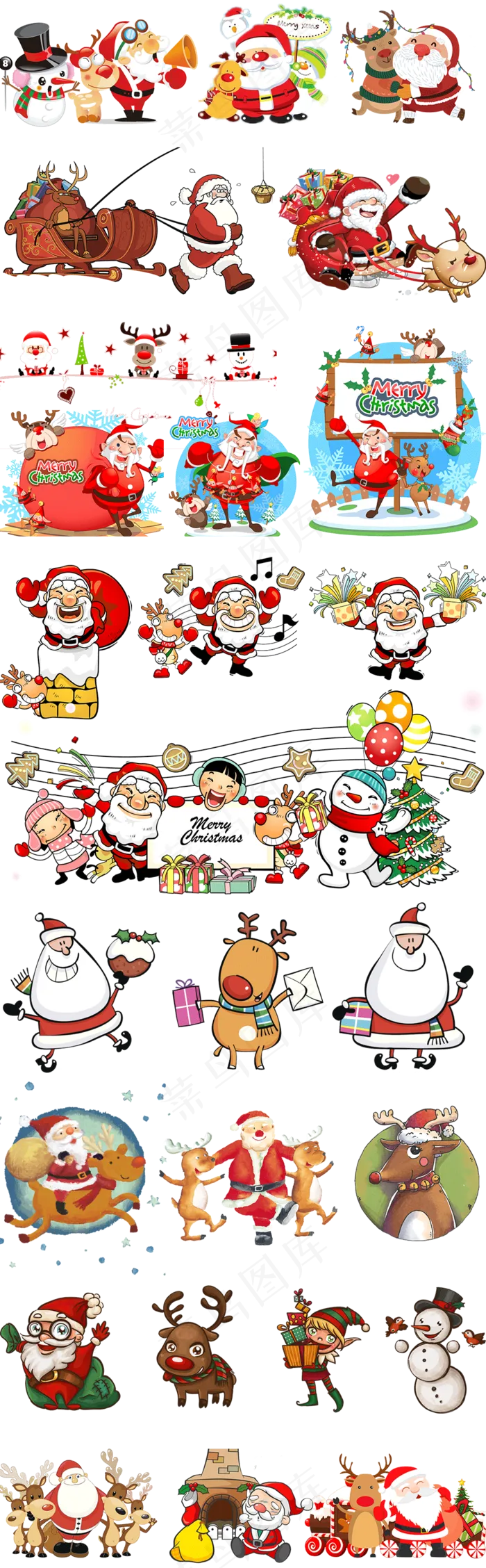 卡通手绘圣诞老人与驯鹿设计素材psd模版下载