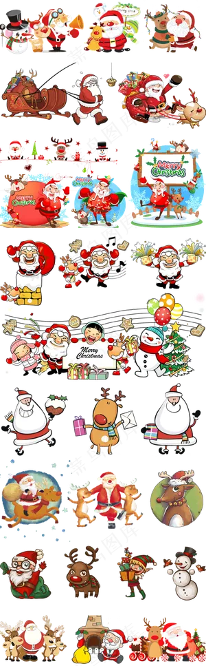 卡通手绘圣诞老人与驯鹿设计素材